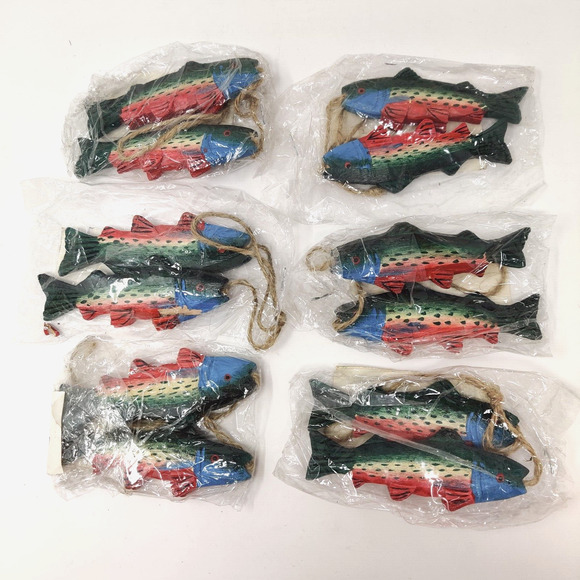 Vintage Fish Ornaments Fishing Trout 4 Balls 12 Sculpture FIGI Graphics 1995-96 - Picture 6 of 16
